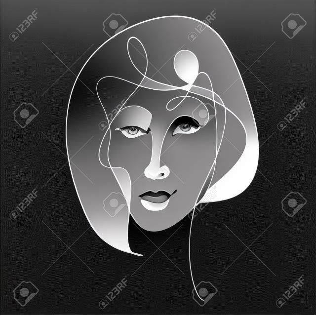 modernes Porträt eines Mädchens in einer Zeile mit Elementen im Vektor