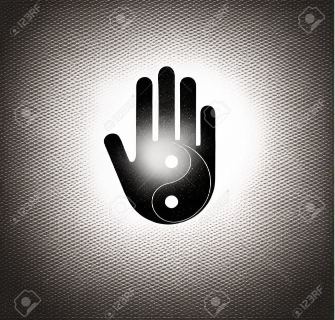 Alternatív, kínai orvoslás és a wellness, jóga, zen meditáció fogalma - vektor yin yang kéz ikon, logo