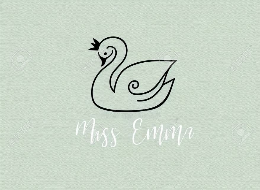 Logotipo e ilustración modernos simples y elegantes, elemento dibujado a mano de vector de cisne, doodle