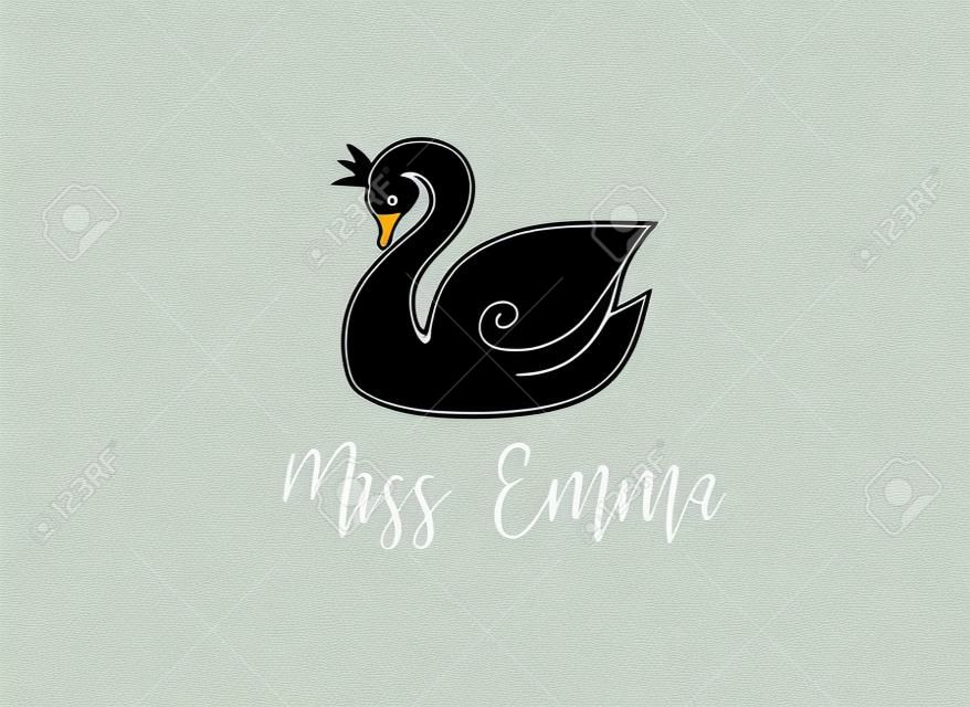 Logotipo moderno simples e elegante e ilustração, elemento desenhado à mão do vetor do cisne, doodle