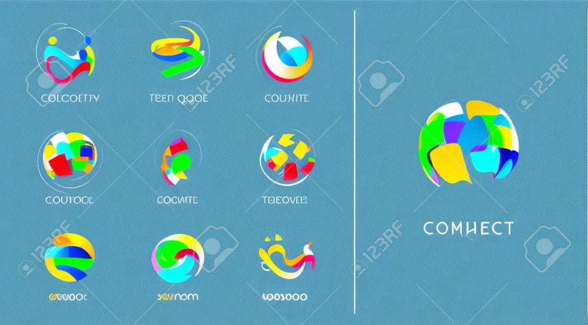 Logo set, creative, technology, biotechnology, tech icons concept design. Colorful abstract logos of creativity, community, ideas and support