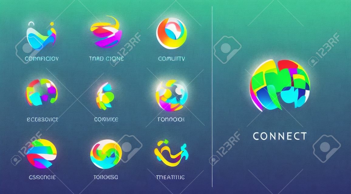 Logo set, creative, technology, biotechnology, tech icons concept design. Colorful abstract logos of creativity, community, ideas and support