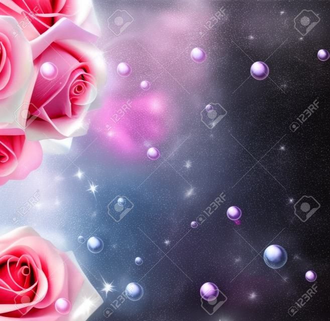 Розовые розы, звезды и пузырей