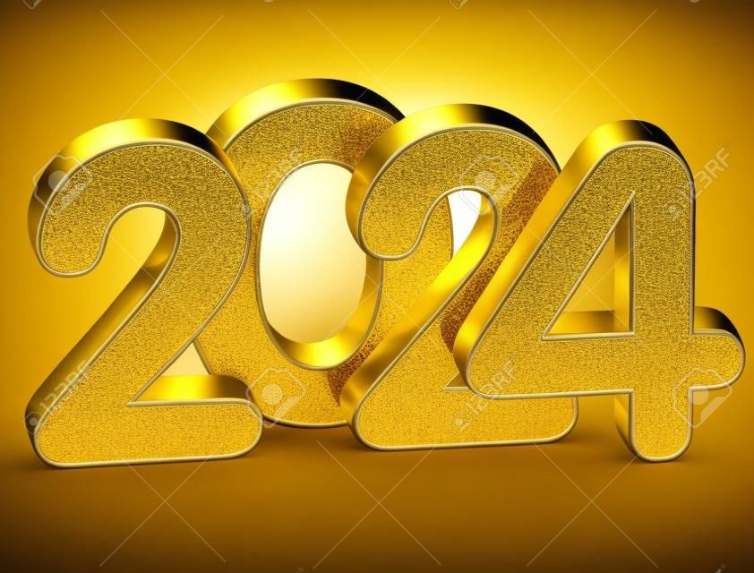 Numéro D'or 3D Nouvel An 2024 Sur Fond Blanc Banque D'Images et