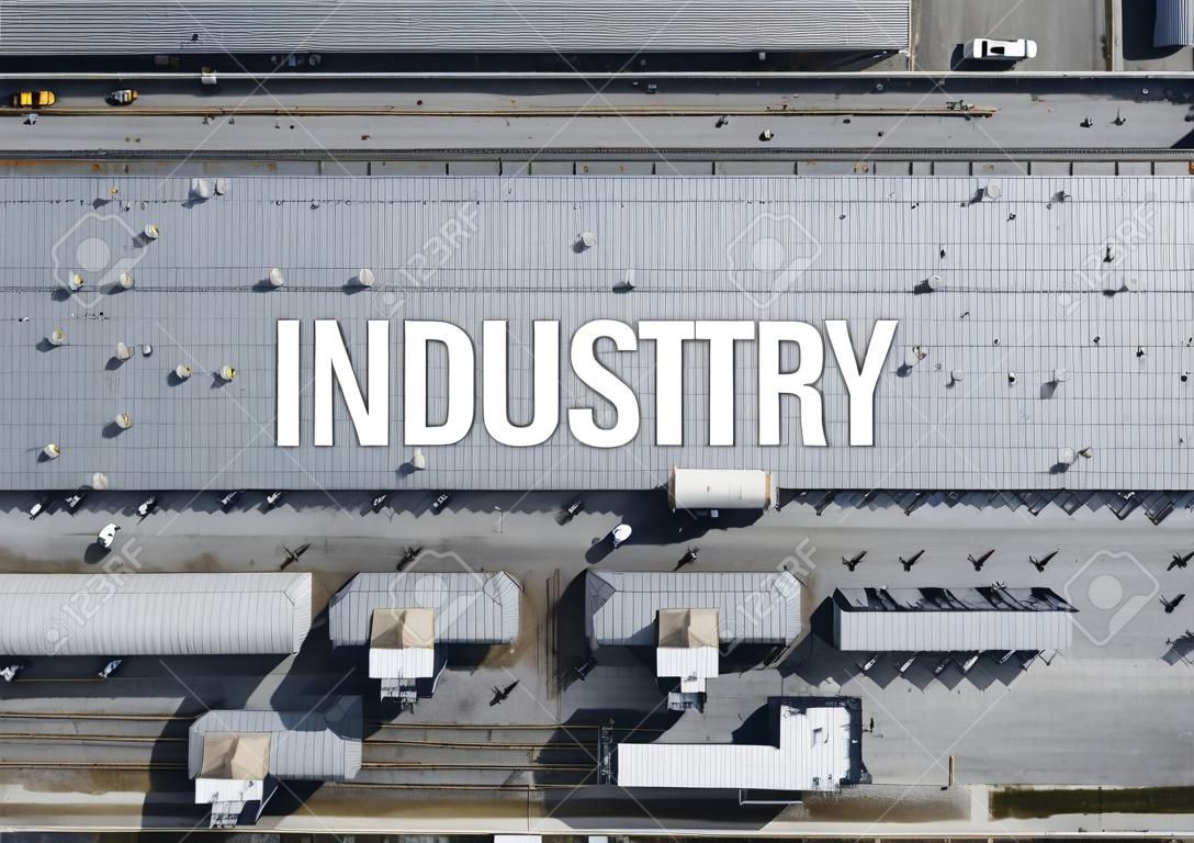 Word Industry. Disribution warehouse roof  from above.