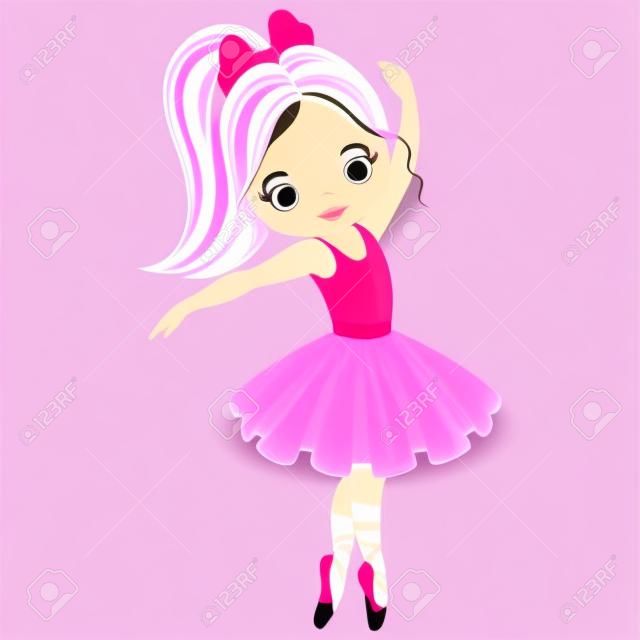 矢量可爱的小芭蕾舞演员跳舞。传染媒介桃红色芭蕾舞短裙礼服的芭蕾舞女演员女孩。芭蕾舞女演员矢量图
