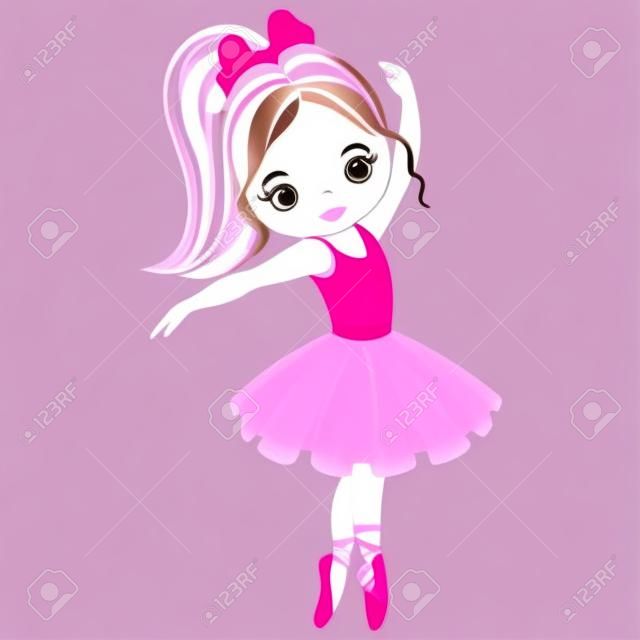 Nettes kleines Ballerinatanzen des Vektors. Vektorballerinamädchen im rosa Ballettröckchenkleid. Ballerina-Vektor-illustration