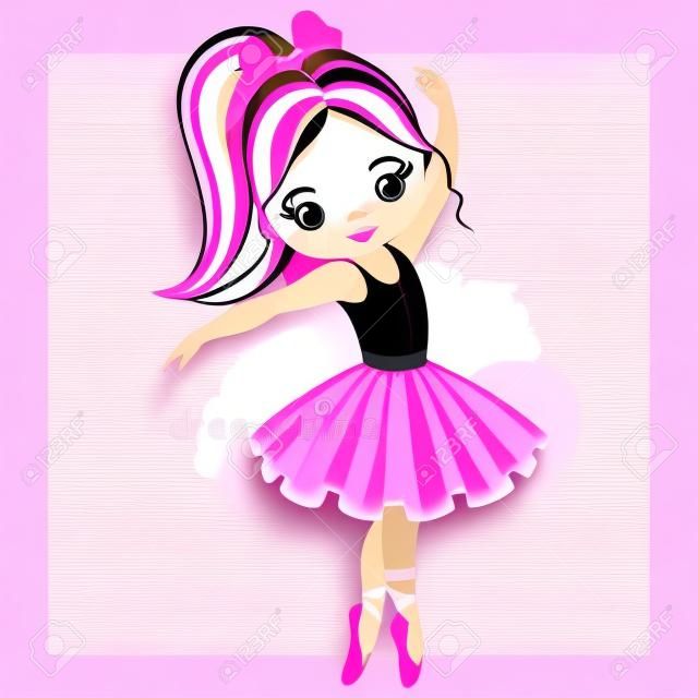 Vector schattig kleine ballerina dansen. Vector ballerina meisje in roze tutu jurk. Ballerina vector illustratie