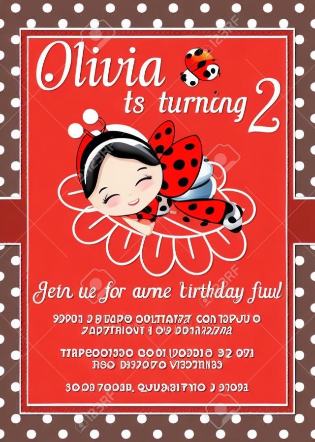 SVG, Vettoriale - Modello Di Carta Vettoriale Con Ragazza Carina Vestita  Come Coccinella. Modello Di Carta Per La Festa Di Compleanno. Sullo Sfondo A  Pois. Modello Di Carta Di Compleanno. Illustrazione Vettoriale.