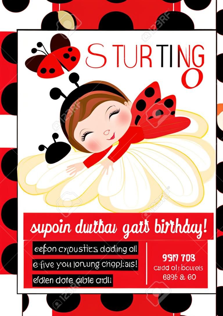 SVG, Vettoriale - Modello Di Carta Vettoriale Con Ragazza Carina Vestita  Come Coccinella. Modello Di Carta Per La Festa Di Compleanno. Sullo Sfondo A  Pois. Modello Di Carta Di Compleanno. Illustrazione Vettoriale.