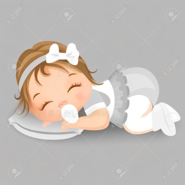 Vektör sevimli bebek kız uyku. Vektör bebek kız. Bebek kiz vektör illüstrasyonu