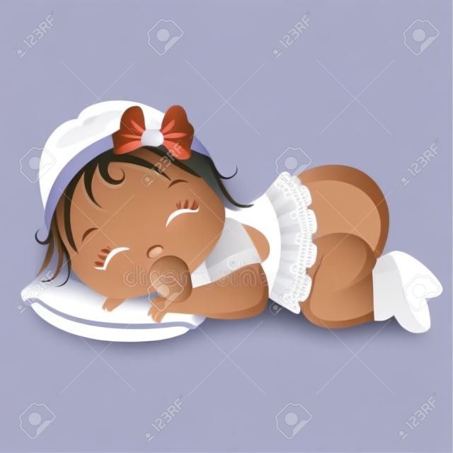 Vektör sevimli bebek kız uyku. Vektör bebek kız. Bebek kiz vektör illüstrasyonu