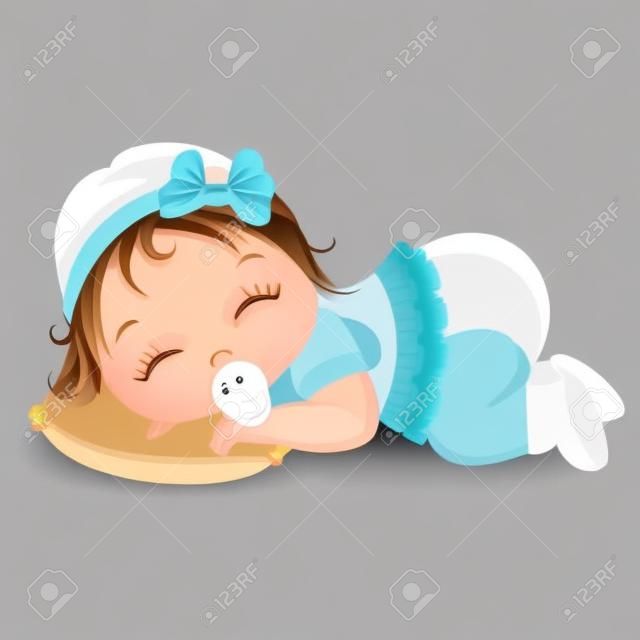 Vector cute baby girl sleeping. Vector baby girl. Baby girl vector illustration