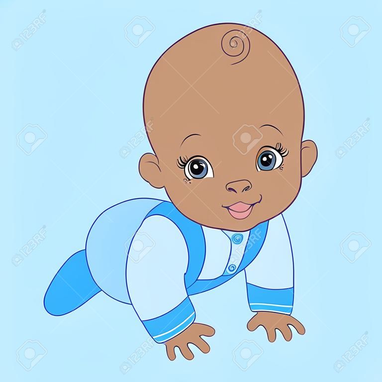 Vector lindo bebé afroamericano gateando. Vector bebé niño. Ilustración de vector de bebé niño