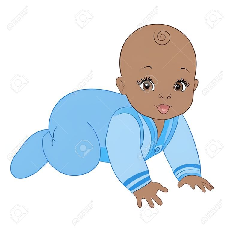 Strisciante sveglio del neonato dell'afroamericano di vettore. Vector baby boy. Illustrazione di vettore del neonato