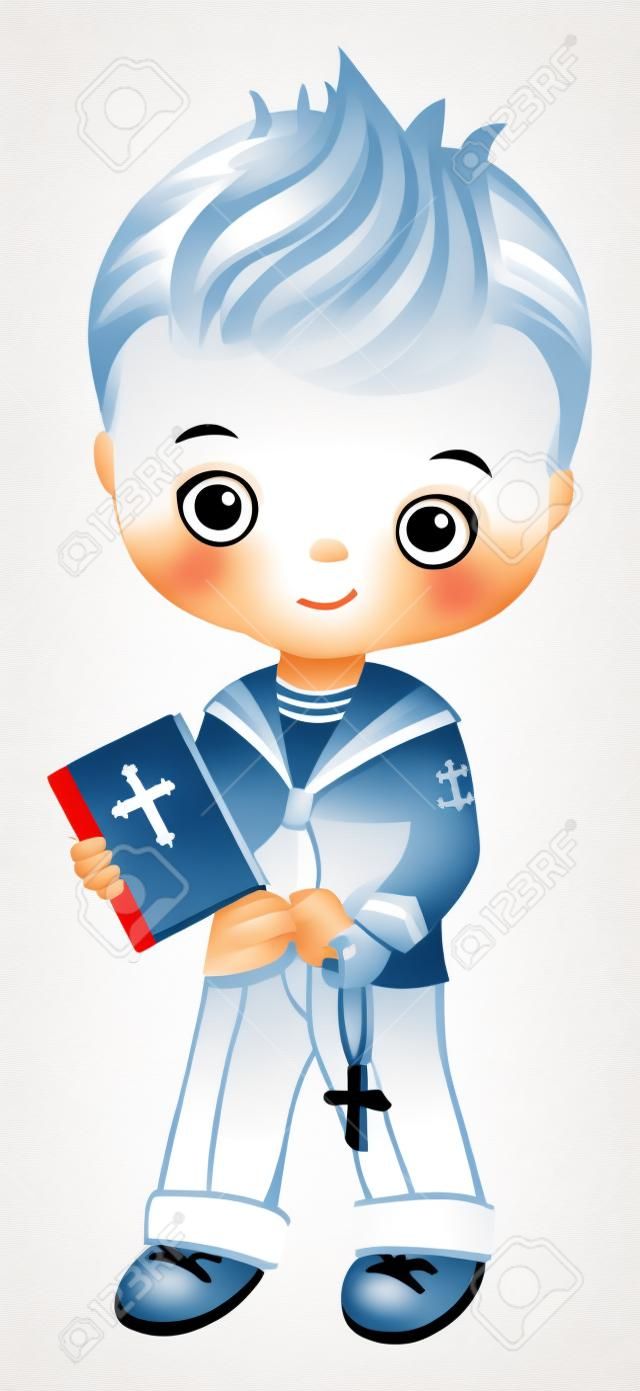 First Communion Spanish Sailor. Vector Little Cute Boy 1st Communion