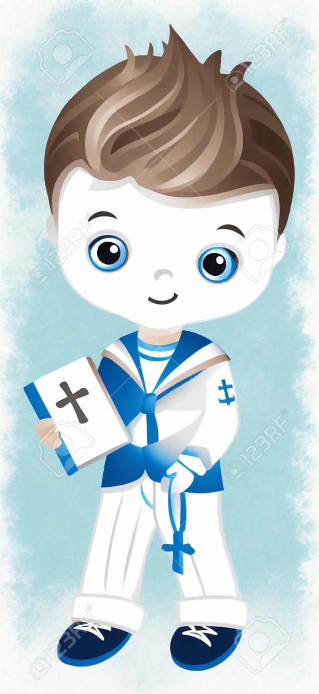First Communion Spanish Sailor. Vector Little Cute Boy 1st Communion