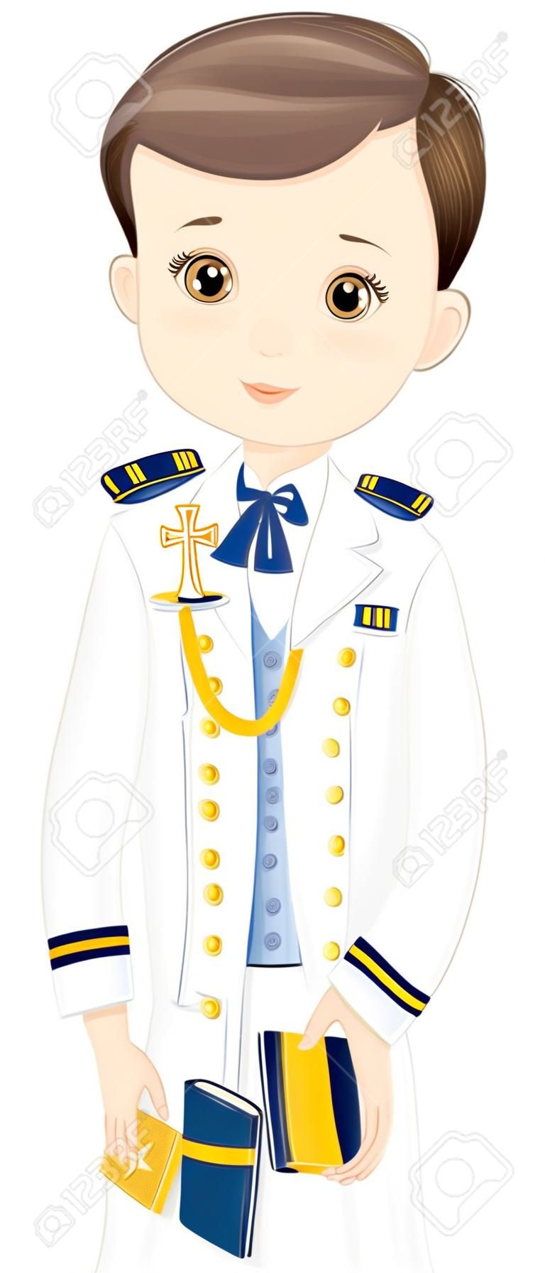Primeira Comunhão Almirante Espanhol. Vector Pequeno Menino Bonito 1a Comunhão