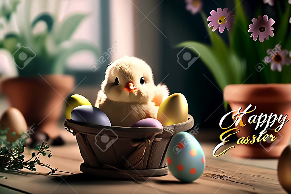 Happy Easter. Congratulatory easter background. Easter poster and banner template . Greetings and presents for Easter Day. Promotion and shopping template for Easte. Luxury realistic creative. . High quality photo