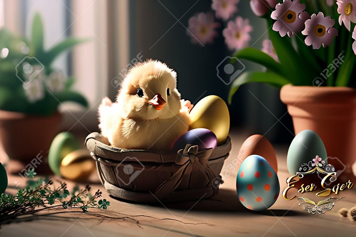 Happy Easter. Congratulatory easter background. Easter poster and banner template . Greetings and presents for Easter Day. Promotion and shopping template for Easte. Luxury realistic creative. . High quality photo