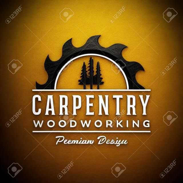 Wood saw premium logo design with vintage carpentry tools.Logo for business, carpentry, lumberjack, label, badge.