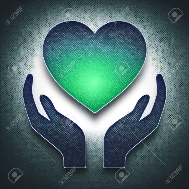 Healthcare hands holding heart flat icon for apps and website