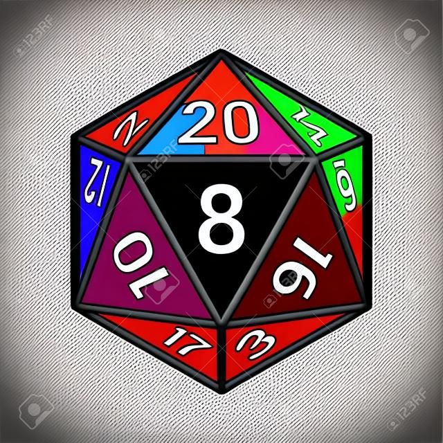 20面20d骰子，带有数字线条艺术图标，用于应用程序和网站