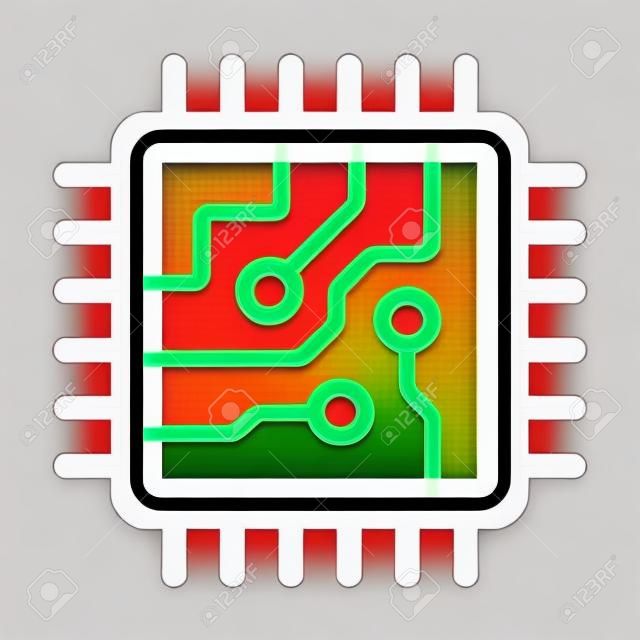 Computer chip circuit board flat icon for apps and websites