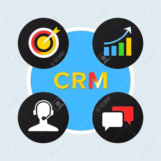 CRM应用程序和网站的客户关系管理平面颜色图标
