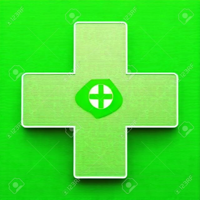 Europeu verde cruz farmácia loja sinal plana ícone para aplicativos e sites