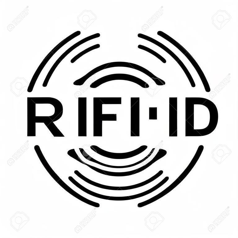 RFID或射頻識別與垂直無線電波線藝術矢量圖標，用於應用程序和網站