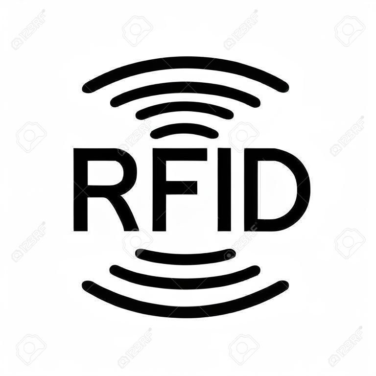 RFID or radio frequency identification with vertical radio waves line art vector icon for apps and websites