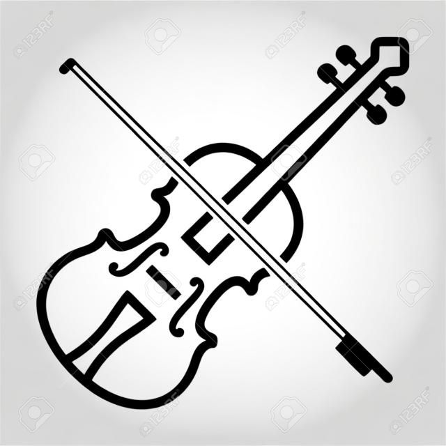 弓でバイオリンを再生 - 音楽アプリやウェブサイトのための弦楽器ラインアートベクターアイコン