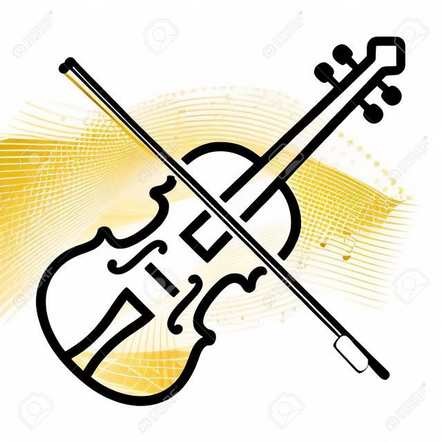 Spielen Sie Geige mit Bogen - Saitenmusikinstrument Strichzeichnung Vektorsymbol für Musik-Apps und Websites