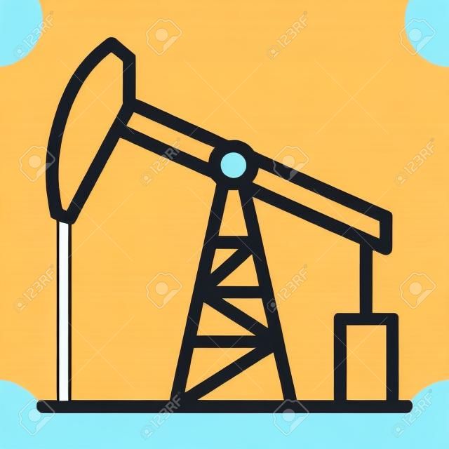 Oil pump jack or petrol pumpjack line art vector icon for gasoline apps and websites