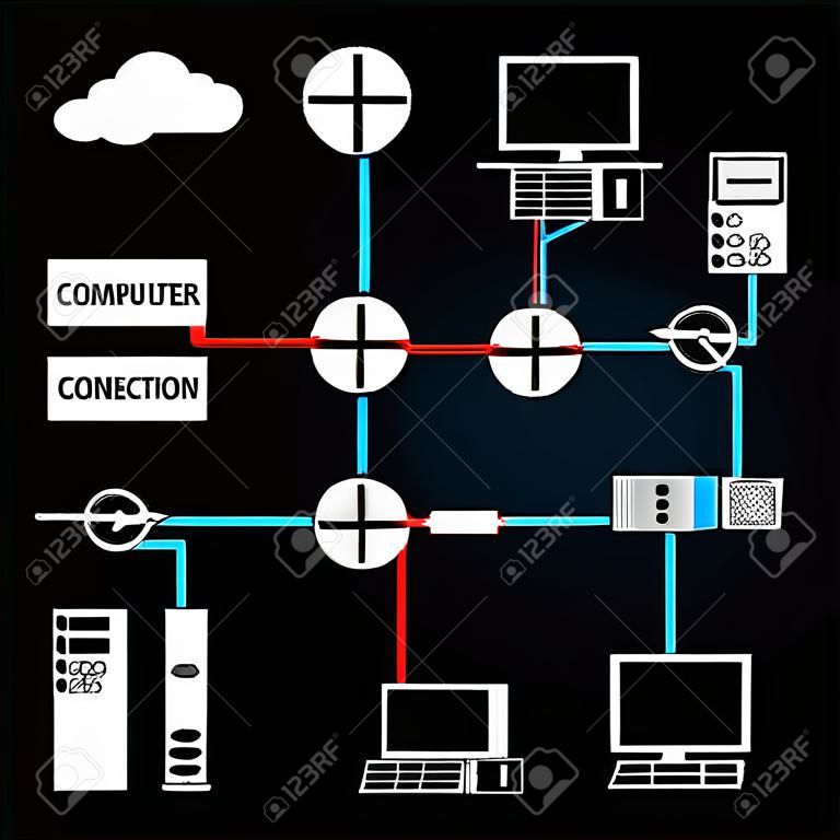 le connessioni di rete del computer icone bianche e topologia eps10