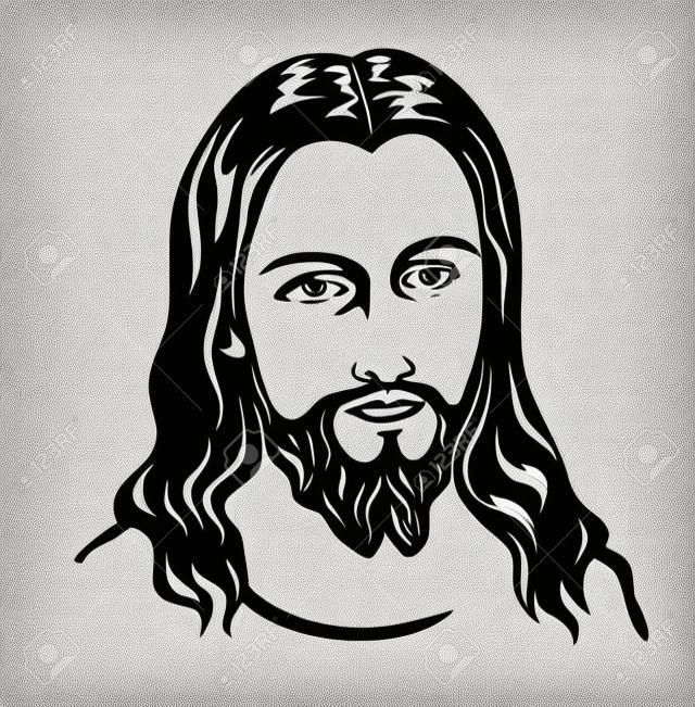 실루엣 흑백 그림에 예수 그리스도 얼굴 스케치 아트.