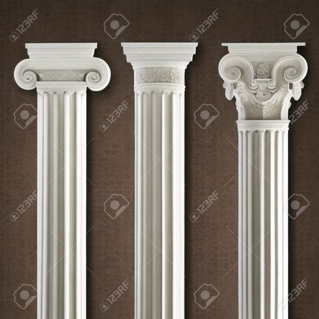 3 колонки в разных стилях - ионная, дорического, коринфского - для архитектурных проектов