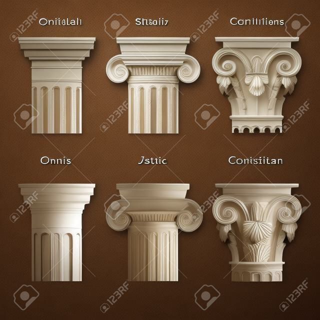 colonne stilizzate e realistiche in diversi stili - ionico, dorico, corinzio - per i vostri disegni architettonici