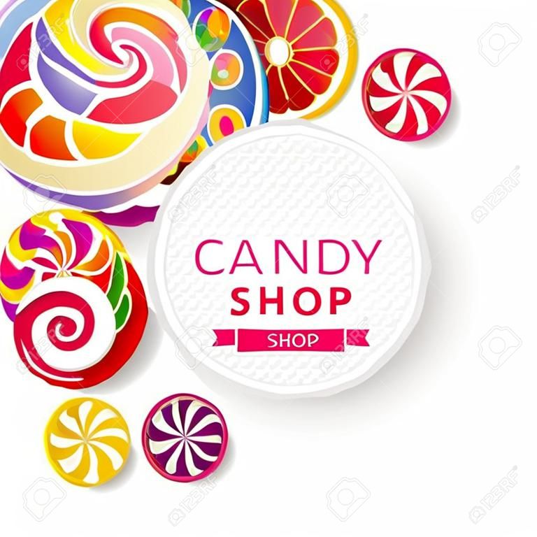 Etiqueta de loja de doces de papel com design de tipo e porcas