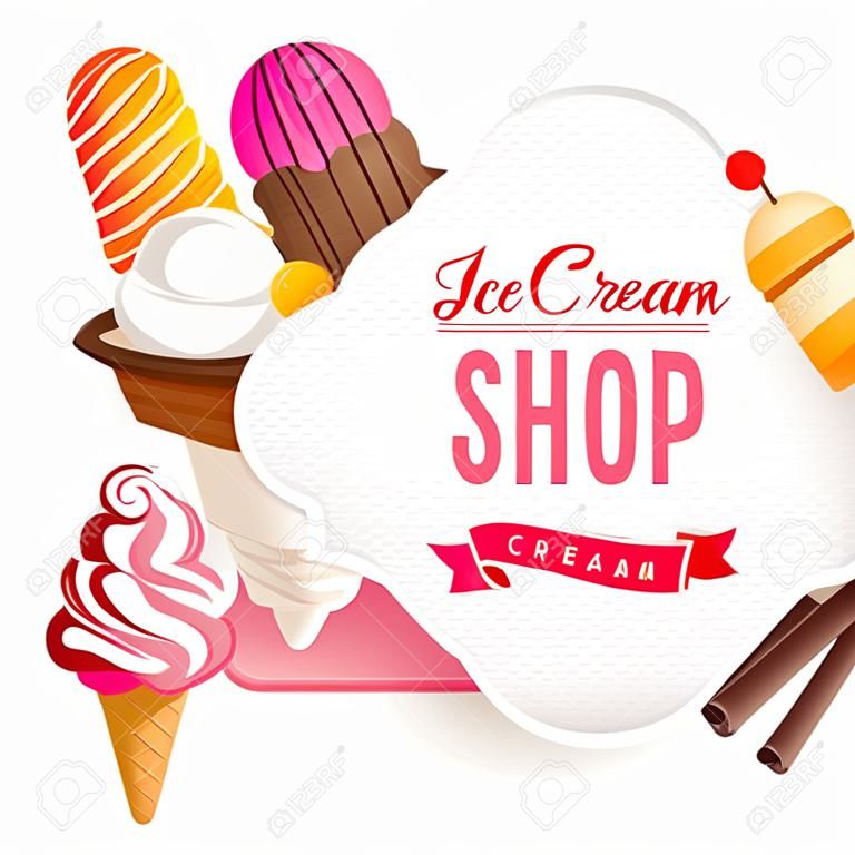 Etiqueta de loja de sorvete com design de tipo e sorvete