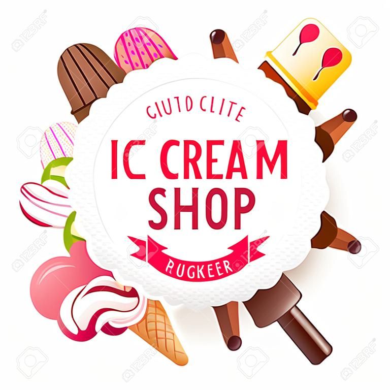 Ice cream shop label with type design and ice cream