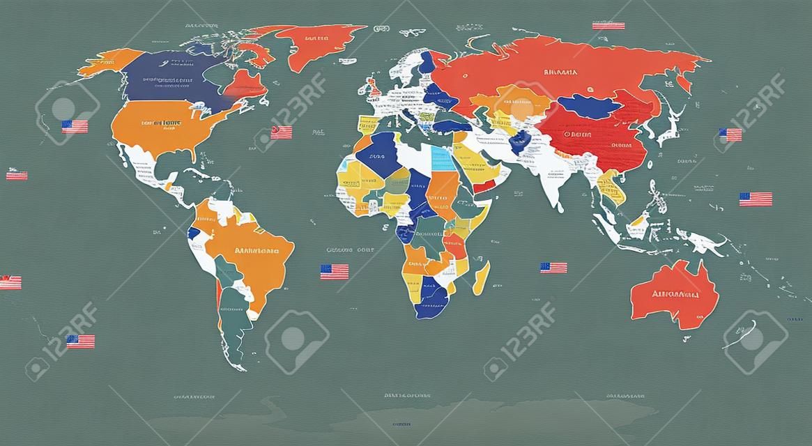 Son derece ayrıntılı bir siyasi dünya haritası