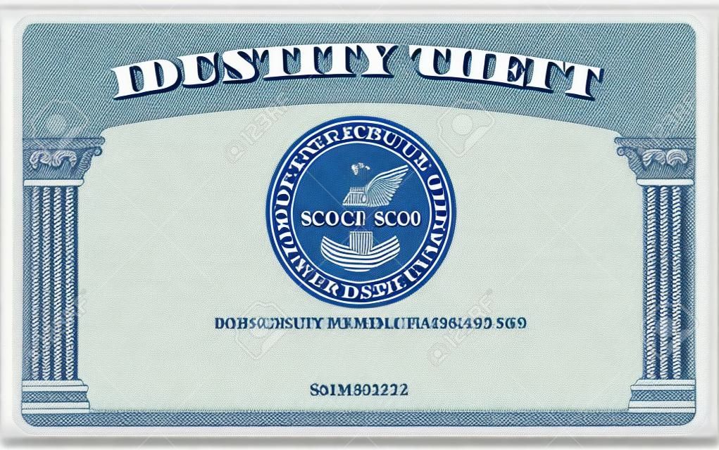 Identification Card modeled after the American Social Security Card, but boasting  Identity Theft  on top in place of  Social Security 