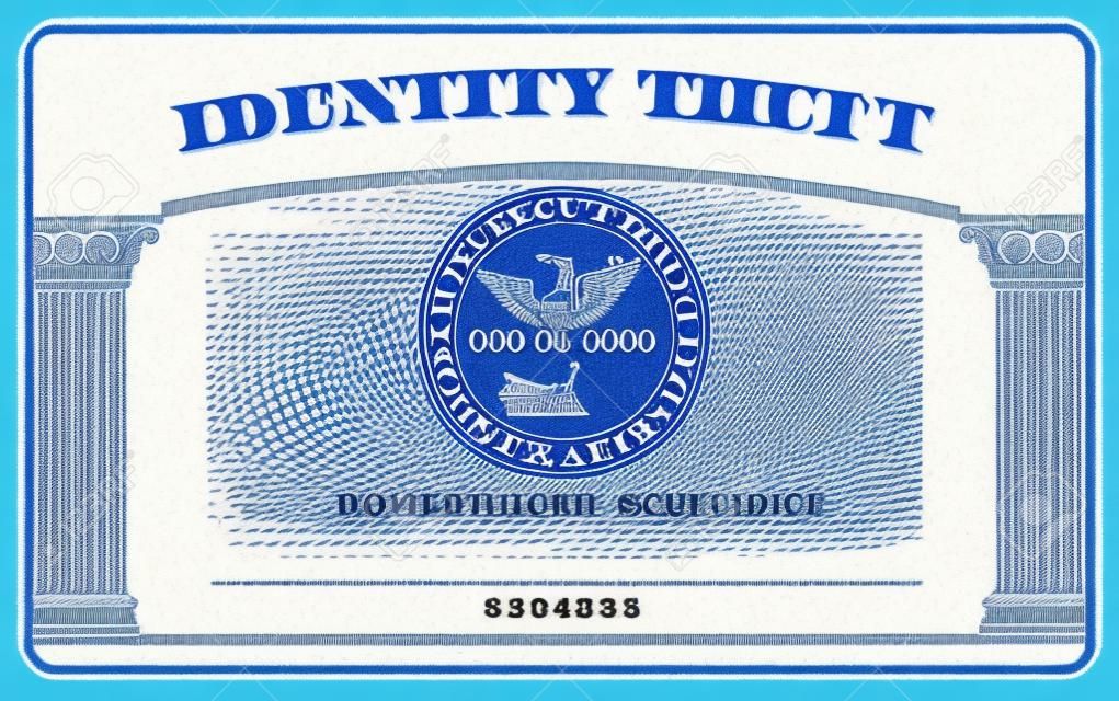 Identification Card modeled after the American Social Security Card, but boasting  Identity Theft  on top in place of  Social Security 