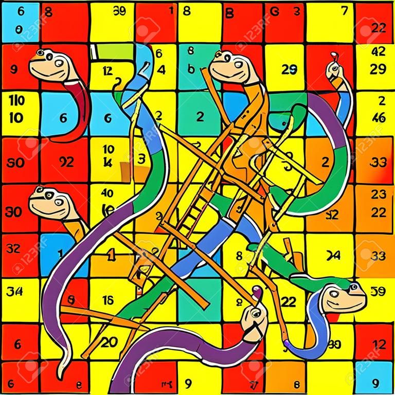 明るく楽しいカラフルなヘビのシュートとはしごボードゲームデザインベクトル