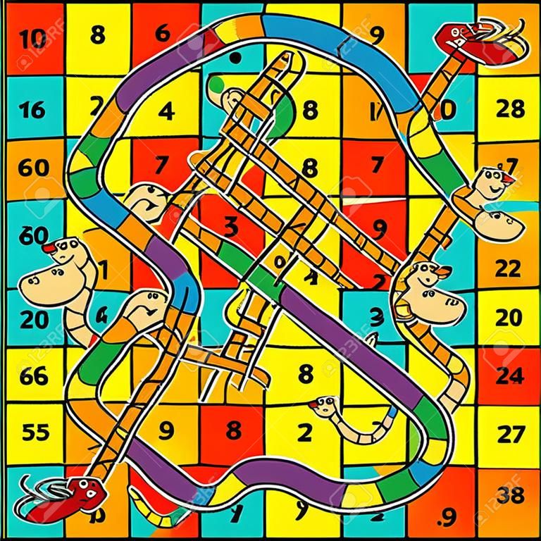 Jasne, zabawne, kolorowe węże pędy i drabiny wektor projektowania gry planszowej