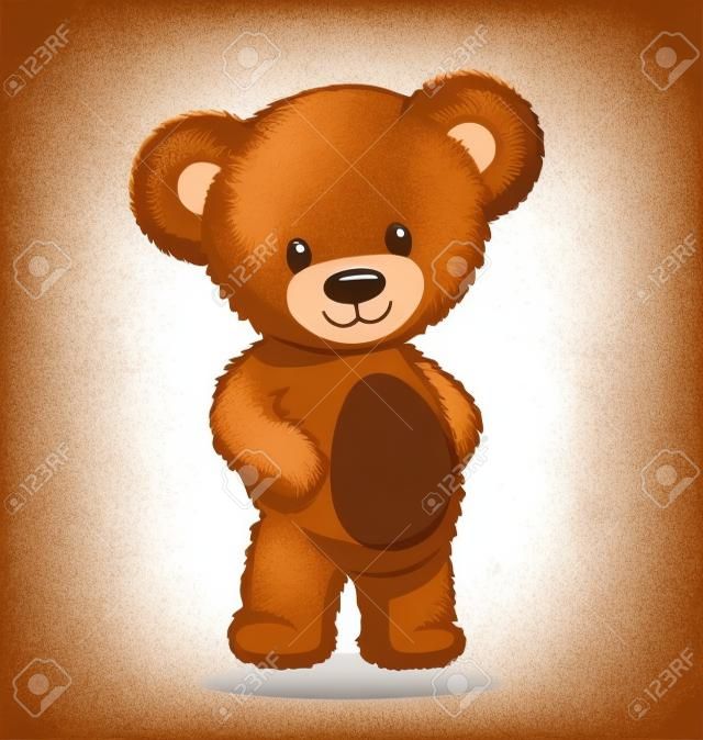 Schattig knuffelig bruin teddybeer staand en glimlachend Vector Afbeelding geïsoleerd op witte achtergrond