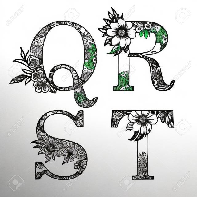 flower alphabet. Tattoo art, coloring books. Isolated on white background. Check my portfolio for other letters.