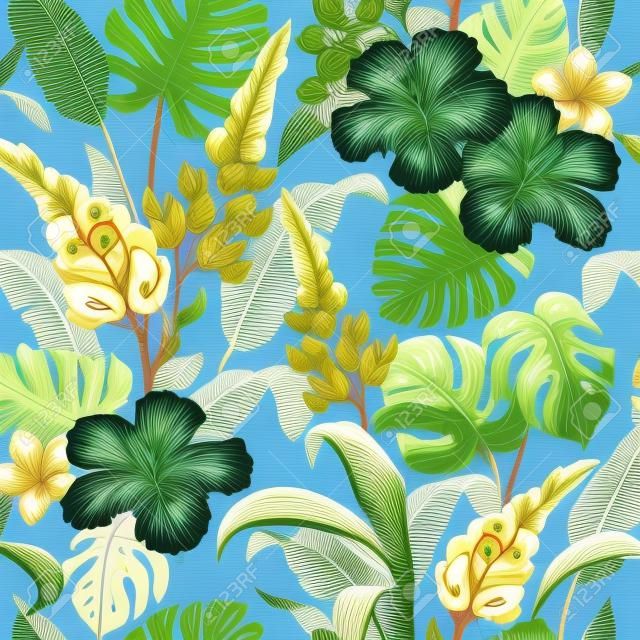 Trópusi minta pálma levelekkel.
